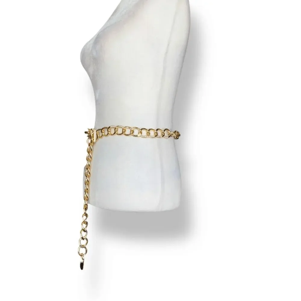 Deadstock Vintage Y2K Gold Tone Chunky Chain Belt Adjustable Statement‎ Buckle